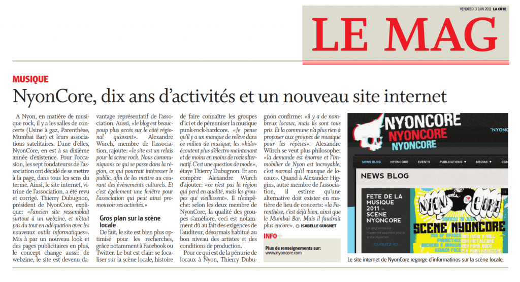 Article Nyoncore La Cote 03.06.11 - Isabelle Guignet Article Nyoncore La Cote 03.06.11 - Isabelle Guignet
